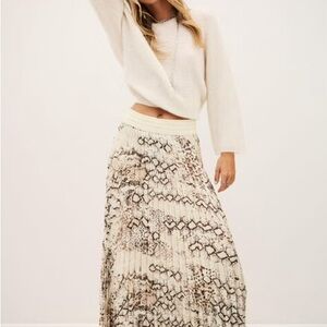 ba&sh Cream Snake-Print Pleated Maxi Skirt
